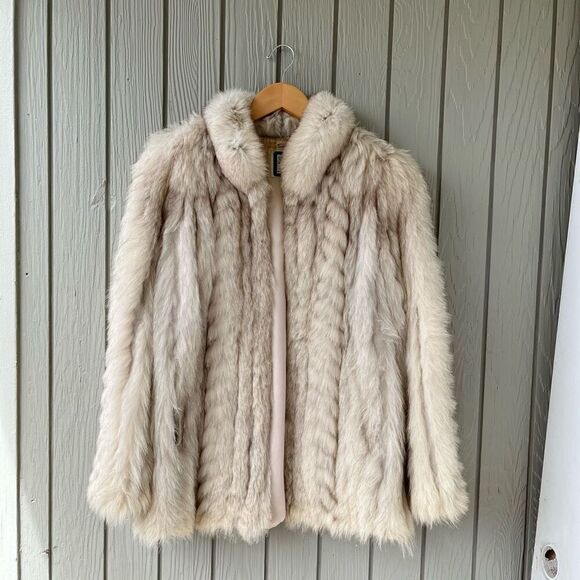 Vintage SAGA Blue Fox Fur Coat M | Cream Leather Inset | Mob Wife Aesthetic - Picture 1 of 16
